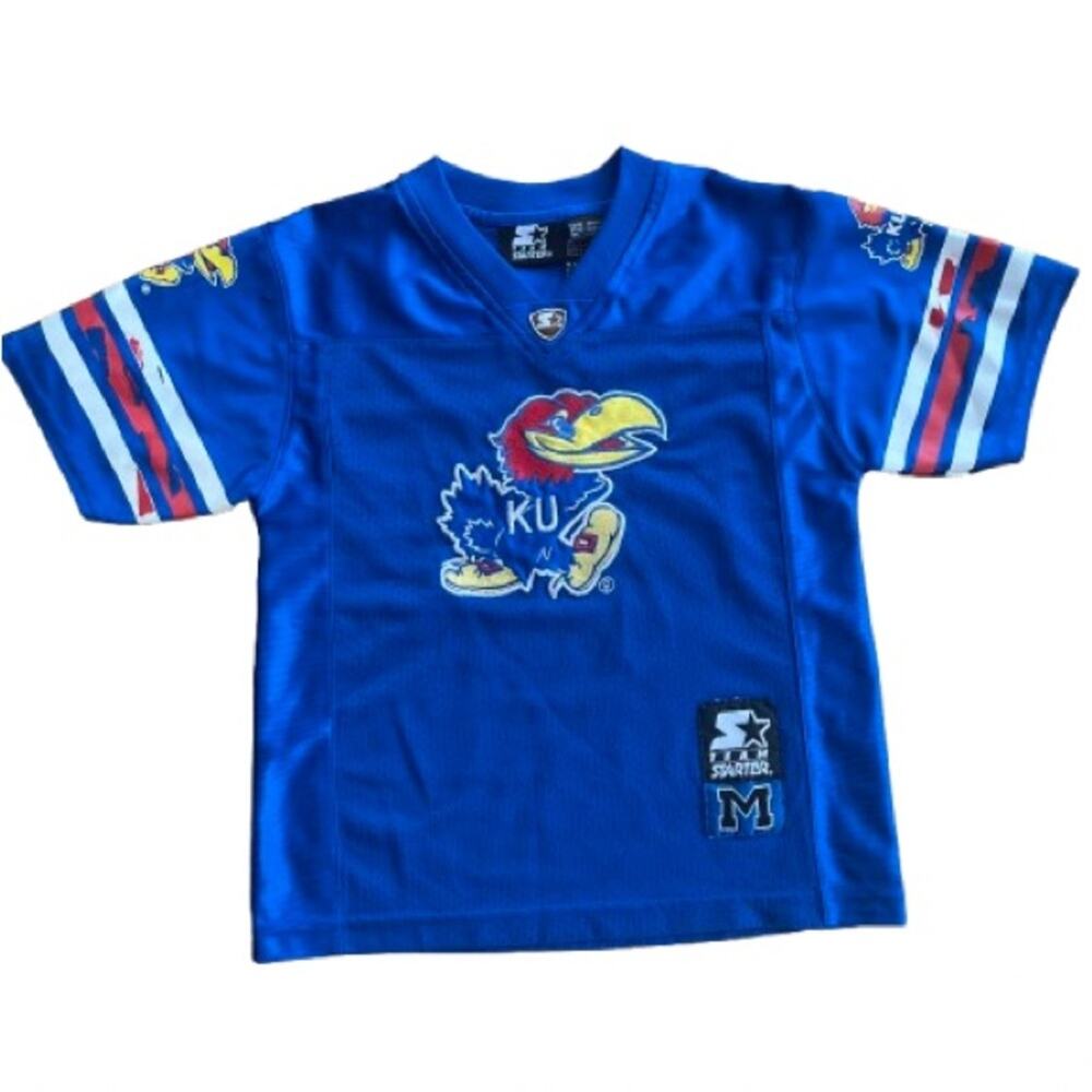 Vintage Kids Kansas Jayhawks Football Starter Jersey Size Medium Retro Blue